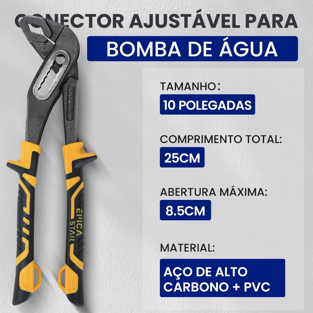 Alicate de Bomba D'Água EPICA STAR 10" (25cm) - Aço de Alto Carbono, Abertura 8.5cm, Multiuso para Hidráulica e Reparos