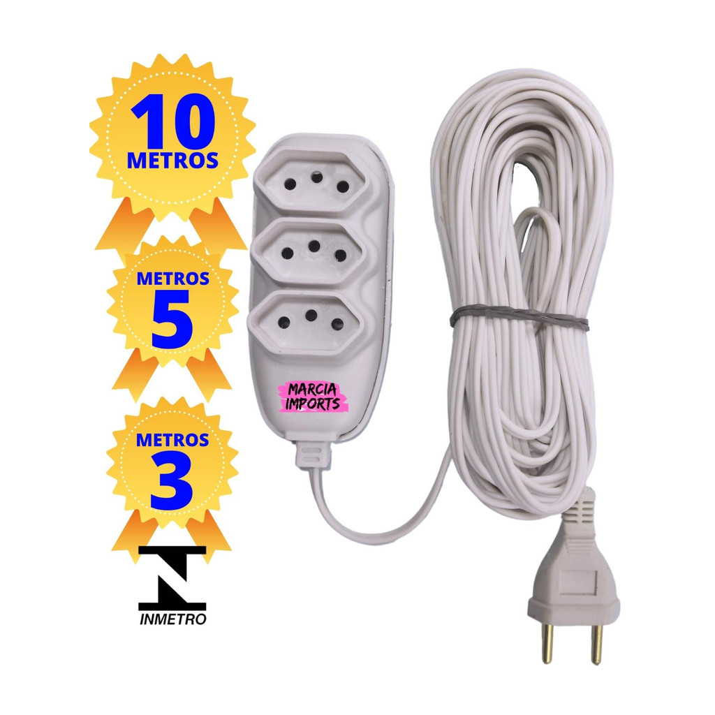 Extensão elétrica 10,5,3 E 2 METROS BRANCA Estensão VOLTINO bivolt 220v-110v tripoloar