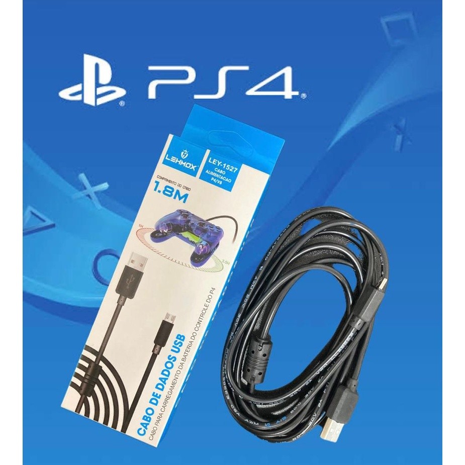 Cabo Carregador Controle PS4 1.8m Com Filtro Protetor - Carga Segura