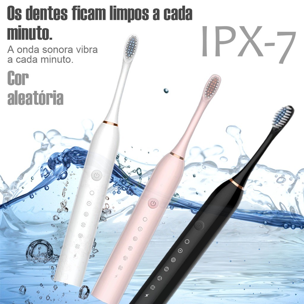 Escova Dental Elétrica Inteligente – Limpeza Ultrassônica, IPX7 à Prova D’água