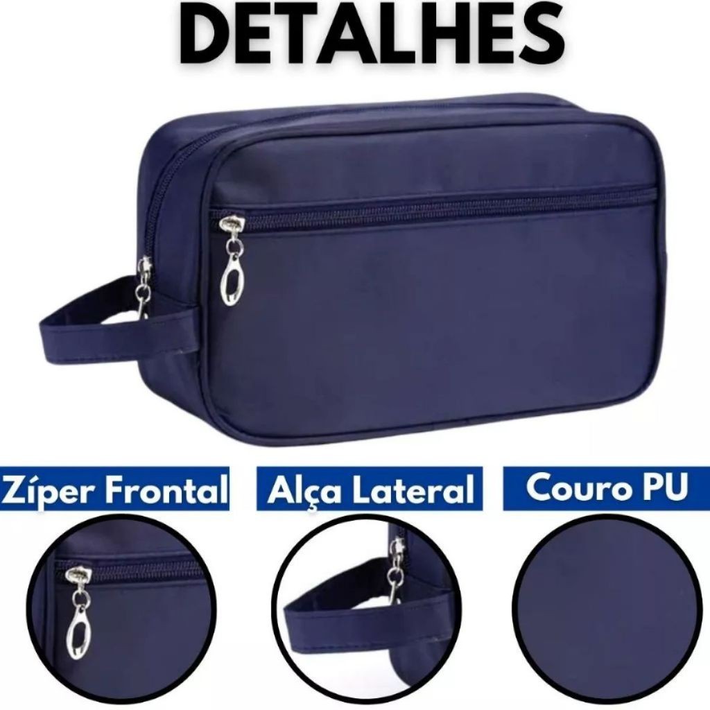 Necessaire Feminina Masculina Com Alça Lateral Para Organizar Viagem em Tecido MM.Laja