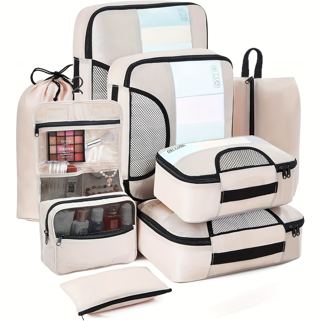 Kit 8peças Conjunto De Bolsas De Compressão Oxford Acessórios De Mala Armazenamento De Roupas Jz