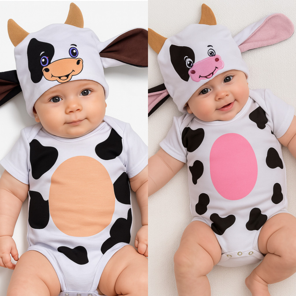 Body Bebê Vaquinha com Touca Bezerro com Touca Temático Mesversário