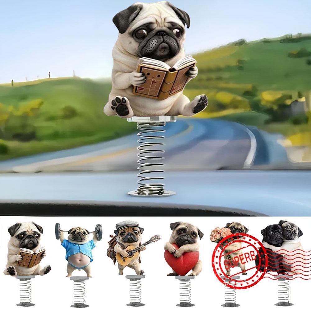 2D Ornamento De Mola De Carro Acrílico Pug Fofo E2q1