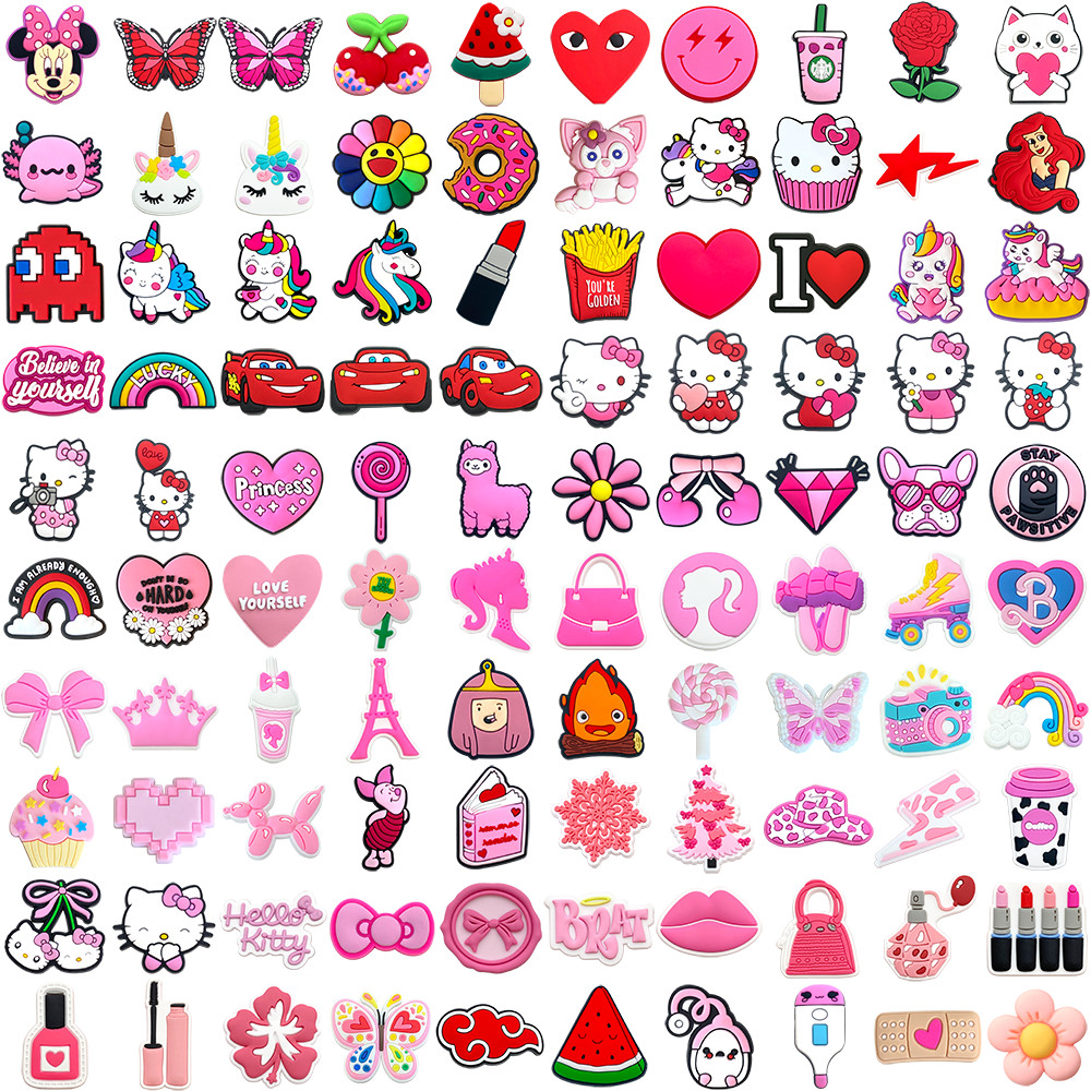 MEIDJ Encantos De Sapato 100 Decorações De Desenhos Animados Rosa Acessórios De PVC Com Botão