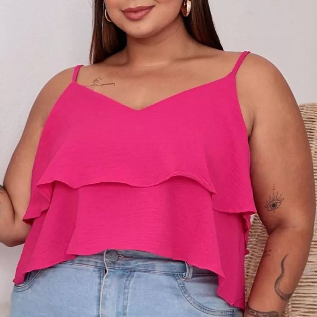 Blusa Feminina Plus Size 2 Babados Duna Alcinha