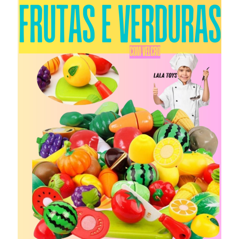 Kit Comidinha Frutas e Verduras Cortar Com Velkro Velcro Brinquedo Crec Crec Peças Infantil