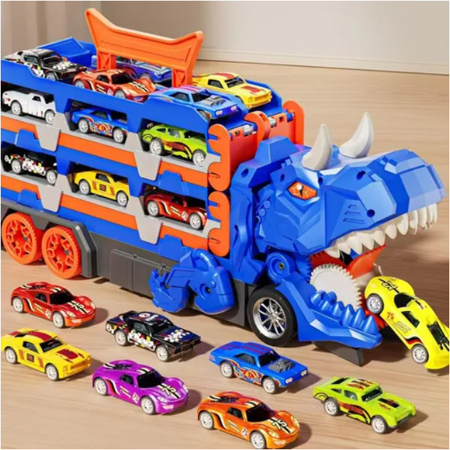 Brinquedo Dinossauro Caminhão – 6 Carros Inclusos e Pista Expansível