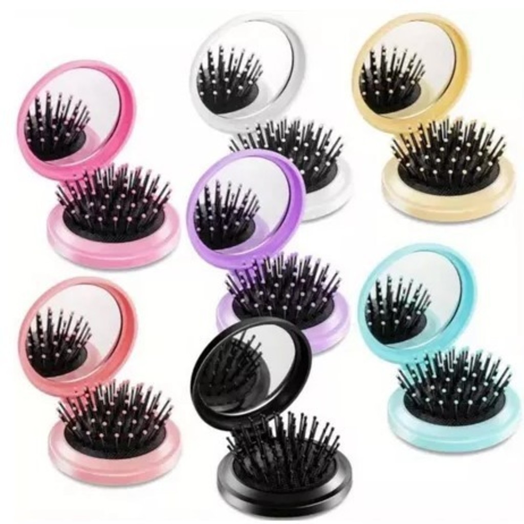 ANA1108 KIT 3/6/12PCS Mini Escova de Cabelo Dobrável Com Espelho-Portátil e Perfeita Para Bolsa