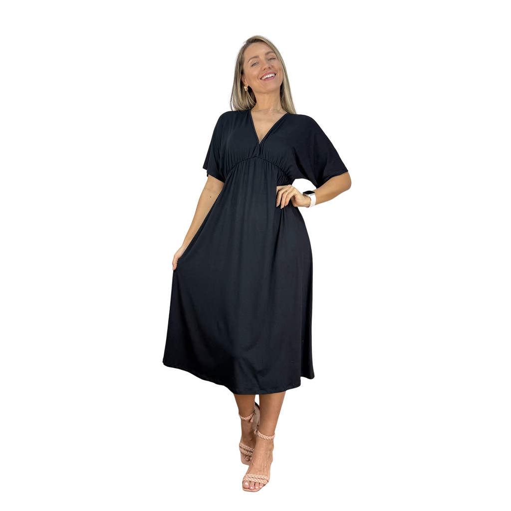Vestido Manga Morcego Midi Premium Gestante Amamentação Moda Casual Gravida Pós Parto Maternidade