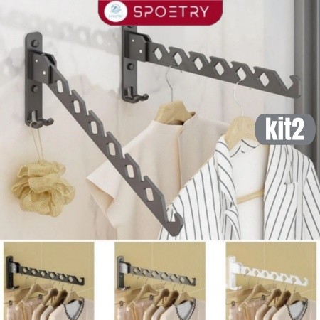 Cabideiro Giratório 180° de Parede - Kit 2 Peças Dobrável para Secagem de Roupas e Organização