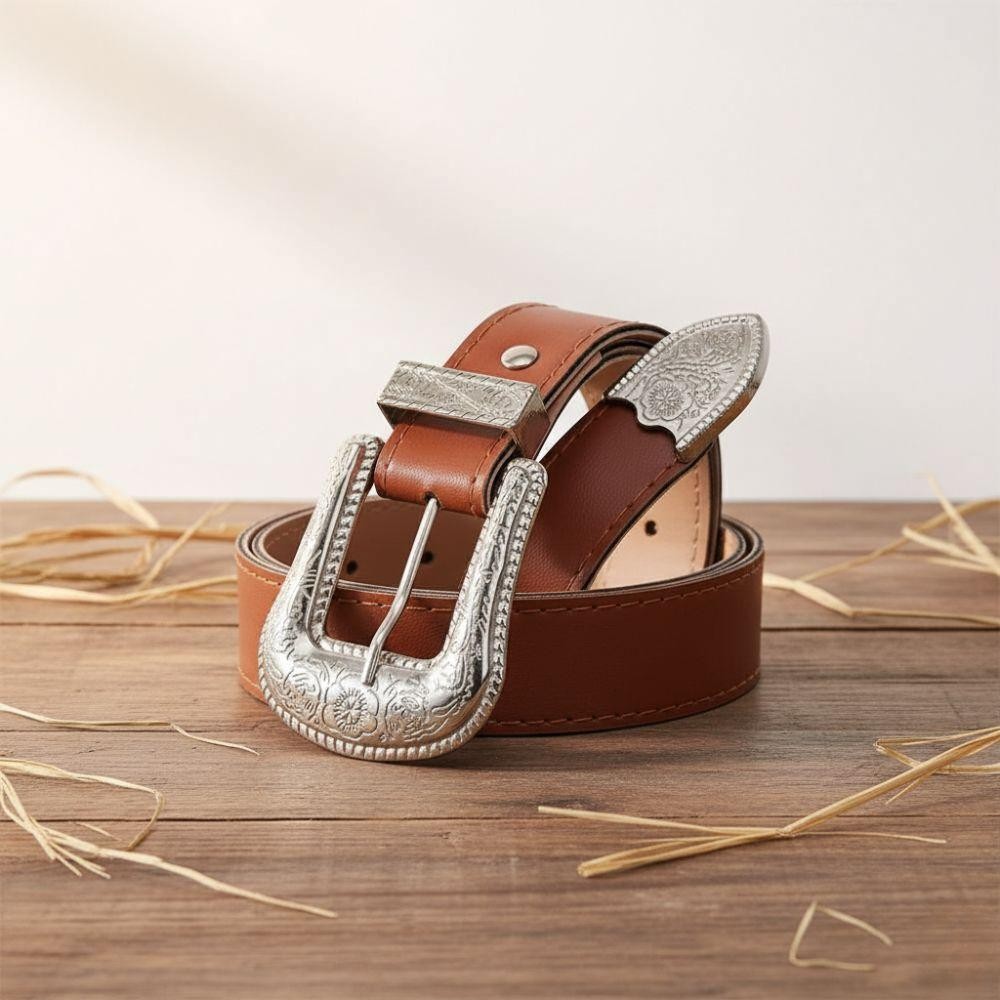 Cinto Criança Menina Fivela Detalhada Cowboy Estilo Vintage 80cm Ajustável