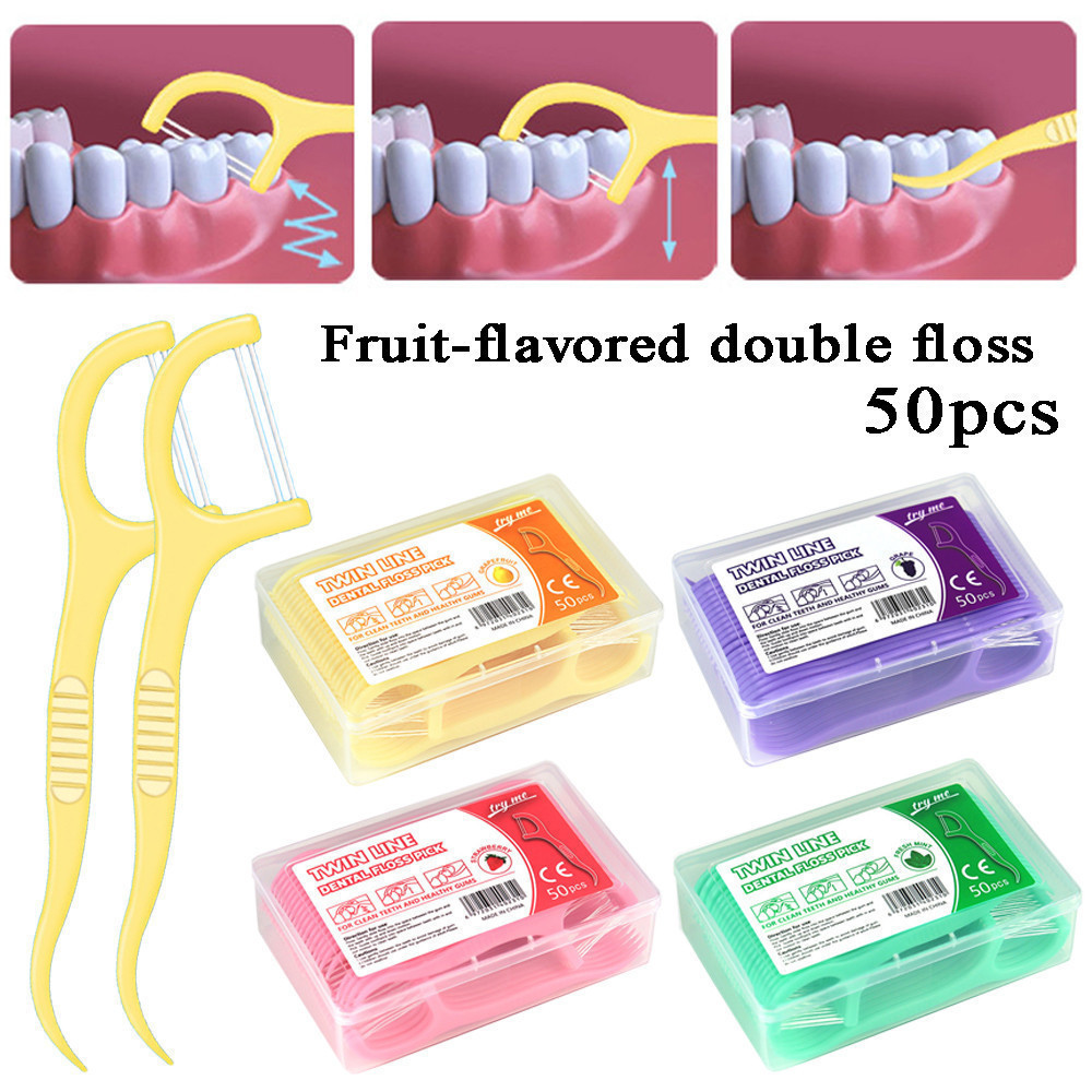 200 palitos de fio dental sabor frutas ultrafinos para limpeza bucal, pacote com 50 unidades JEHNNY