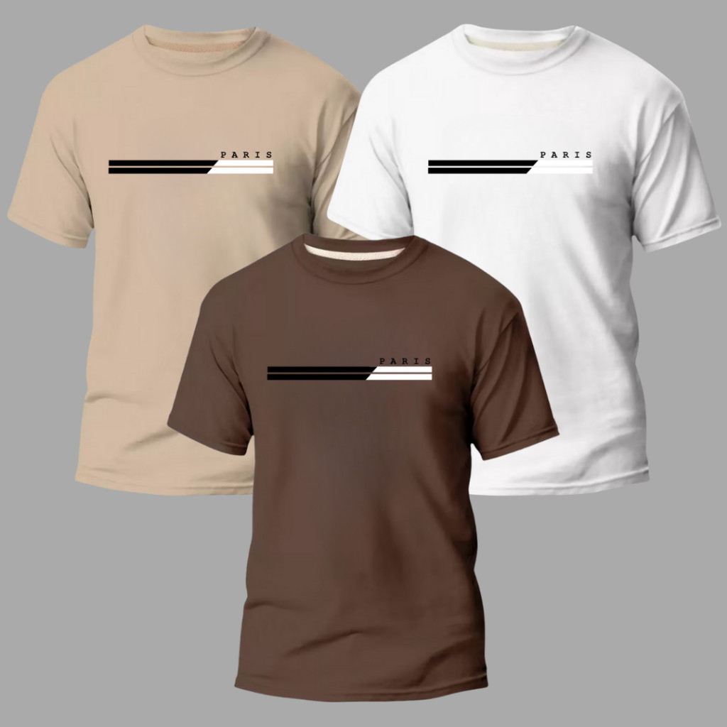 Kit 3 Camisas Masculinas 100% Algodão Premium Blusa Conforto Moda Casual Street Paris