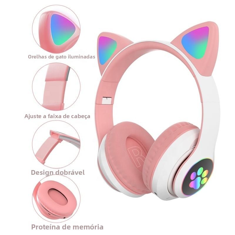 fone gato Fone  De Ouvido carinha Sem Fio Bluetooth Com Orelhas De Gato