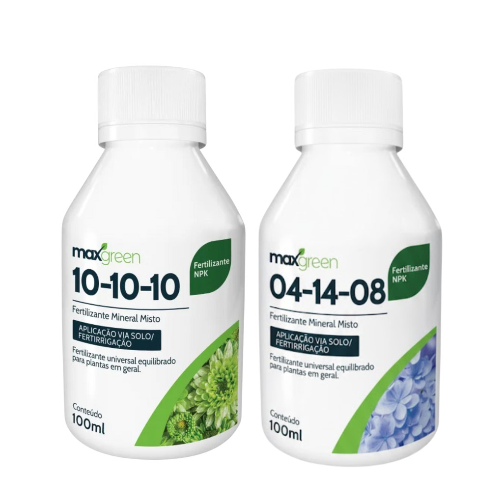 Kit Adubo Líquido NPK 10-10-10 e NPK 04-14-08 Maxgreen 100ml
