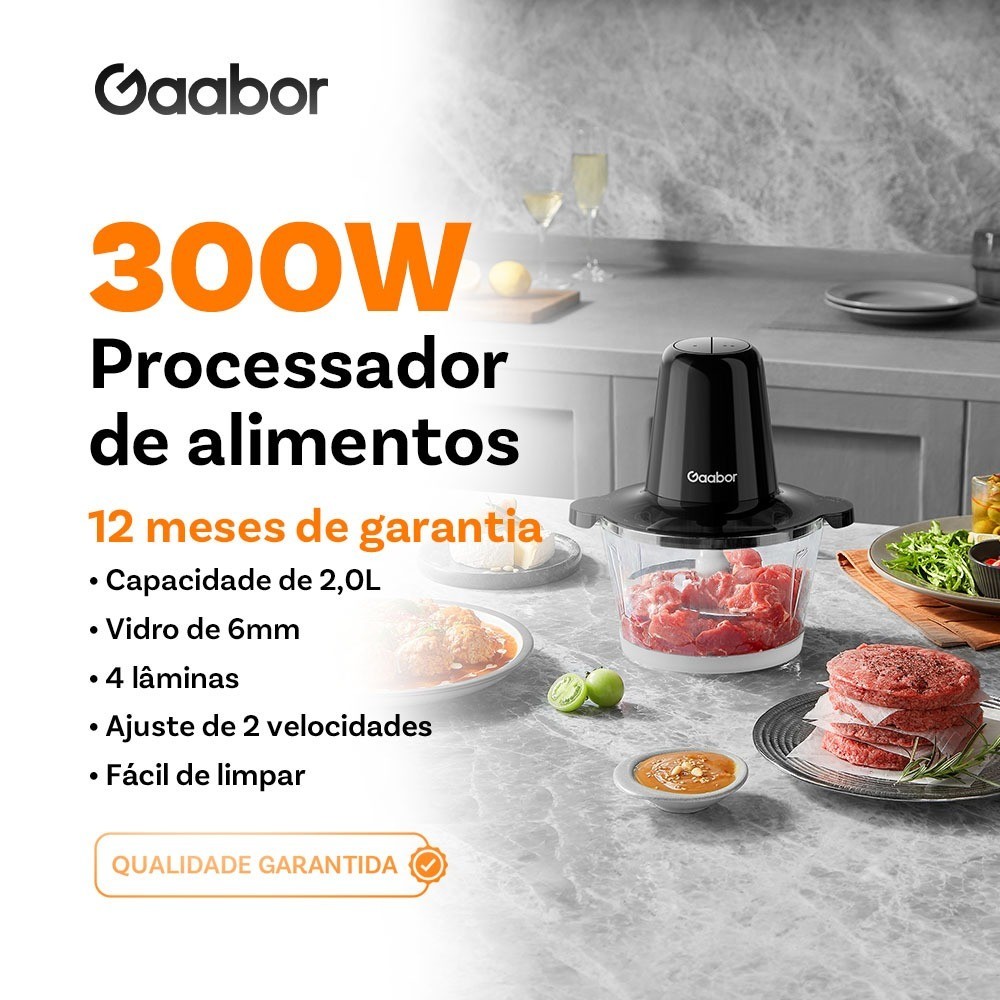Gaabor Triturador de Alimentos Elétrico - Processador Carne 127V 300W 2L Vidro 4 Lâminas MG15M02A