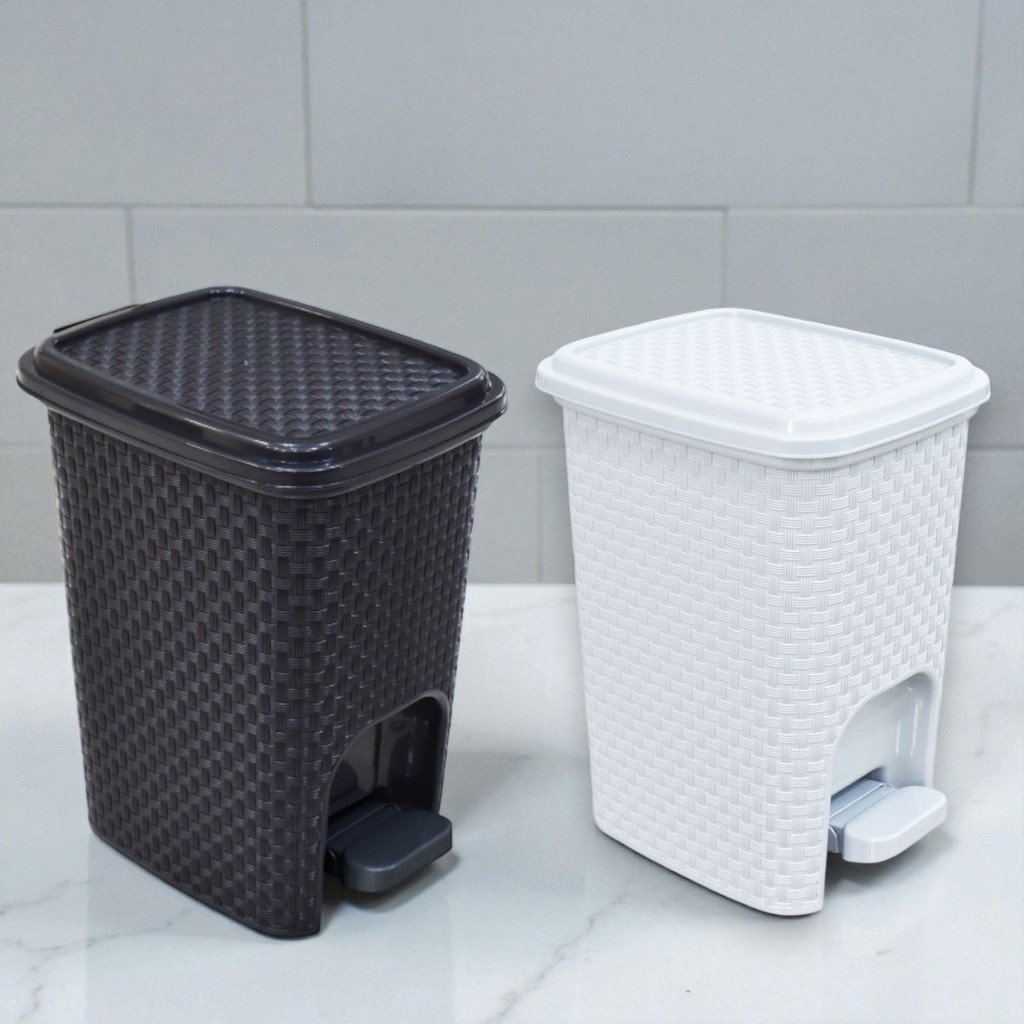 2 Lixeiras Com Pedal 7 Litros Com Tampa Preto Rattan Casa Escritório Banheiro Cozinha Lixo Lixeira
