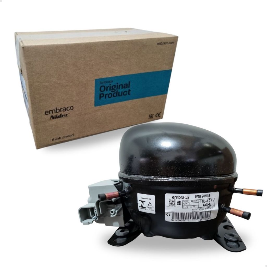 Motor Compressor 1/5 Emr70hlr Embraco Gás R134a 127v Geladeira Freezer Balcão Refrigerado Frigobar