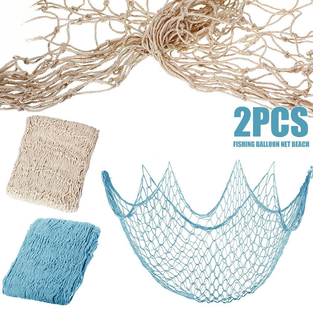 2 Pçs Rede De Peixe Decoração Bege Náutico Algodão Decorativo Pesca Para Festa Shopbc9374