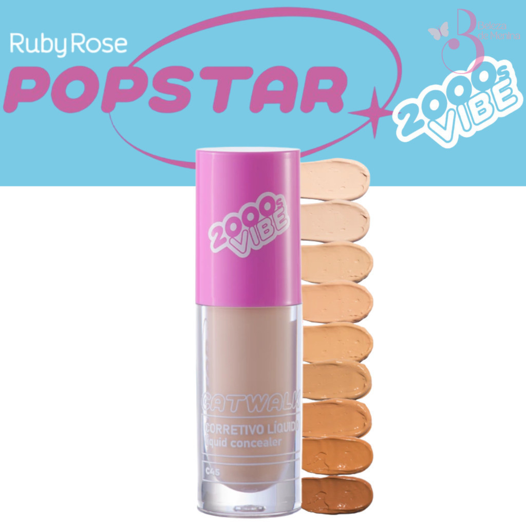 Ruby Rose Corretivo Líquido Catwalk Popstar–Alta Cobertura, Neutraliza e Camufla Manchas 2000 Vibes G1/G2