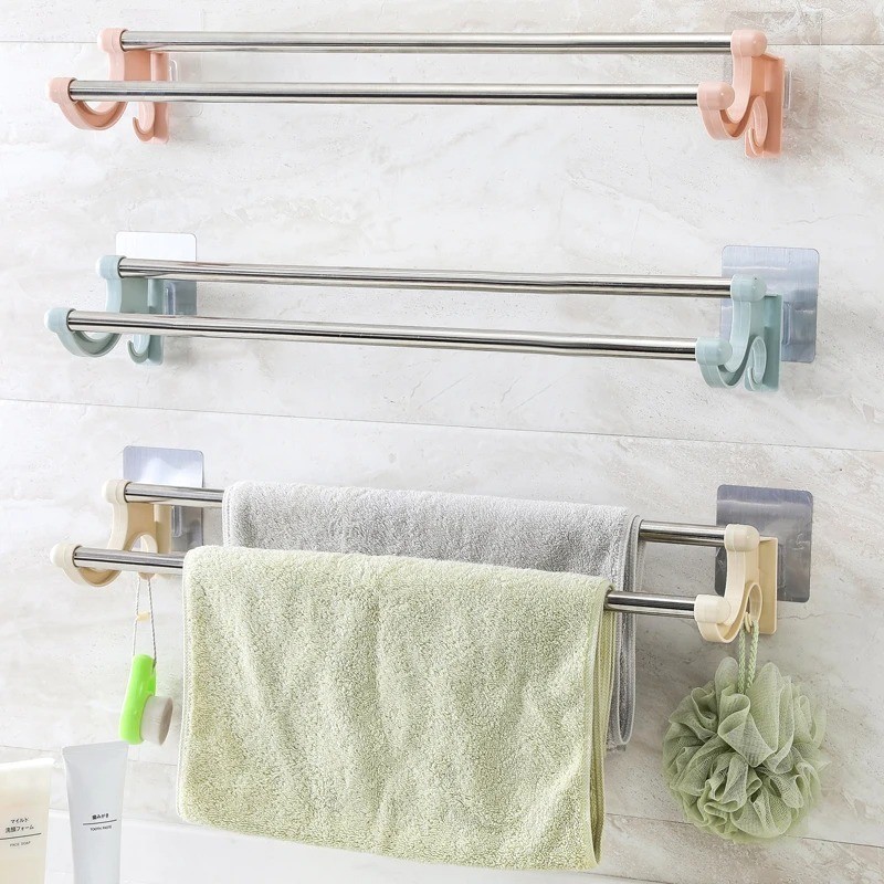 Suporte Porta Toalha Para Banheiro Dupla Camada Inox Sem Furo Com Suporte De Adesivos Goldenultra