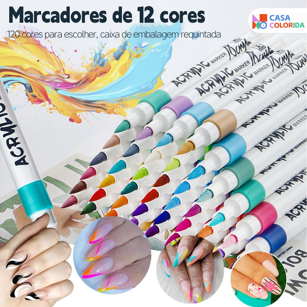 Caneta de Nail Art e Acrilico: 12 a 60 cores, boa para decoracäo de unhas acrílicas