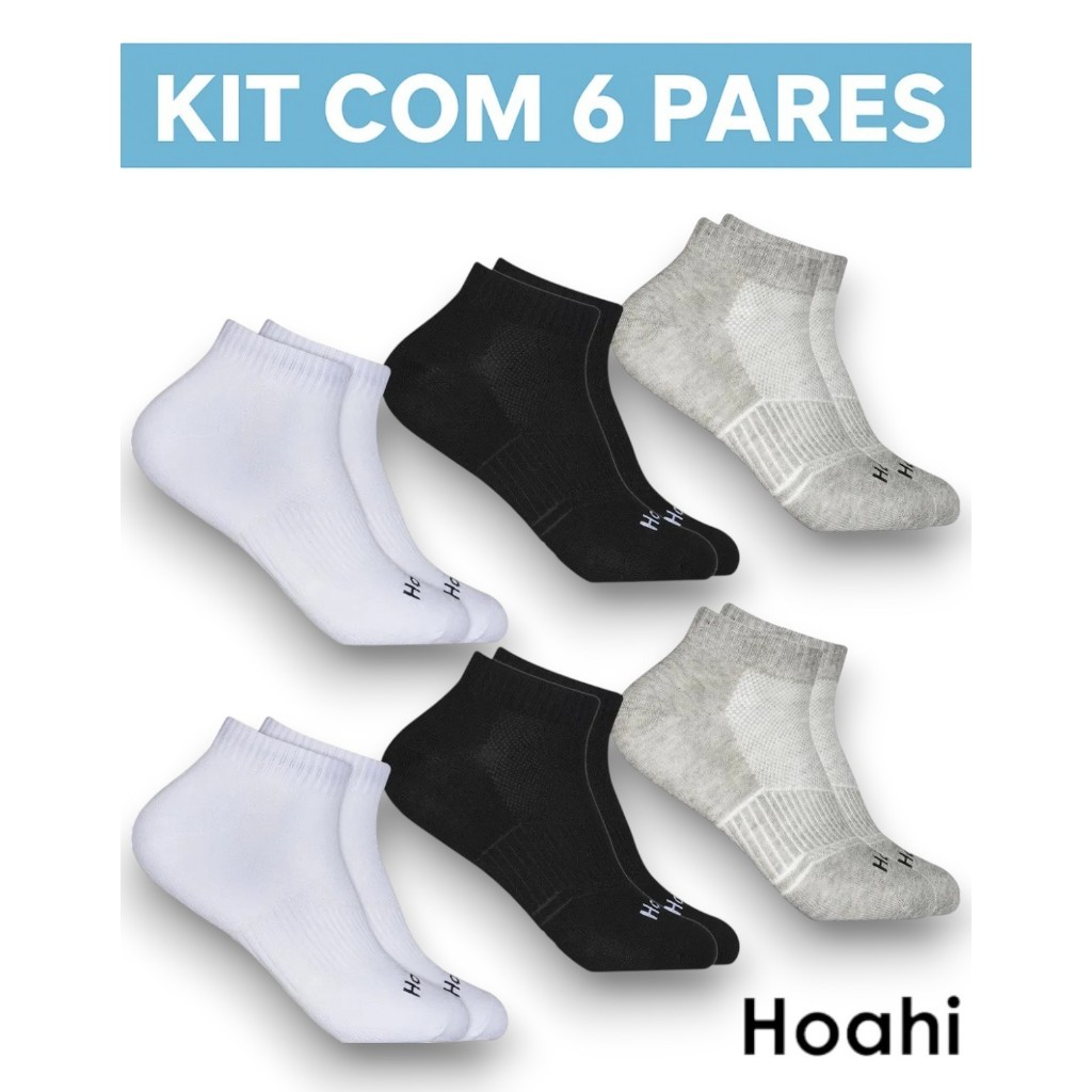 Kit Com 12 Meias Cano Curto Soquete 6 Pares De Algodão Femininas e Masculinas Hoahi Atacado