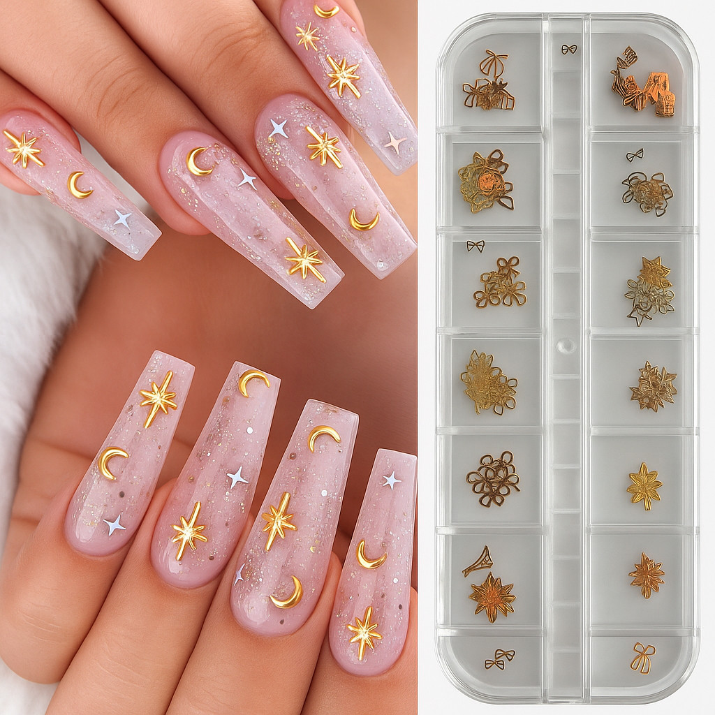 Kit Estojo com Pedrarias Corrente Caviar e Strass para Nail Design