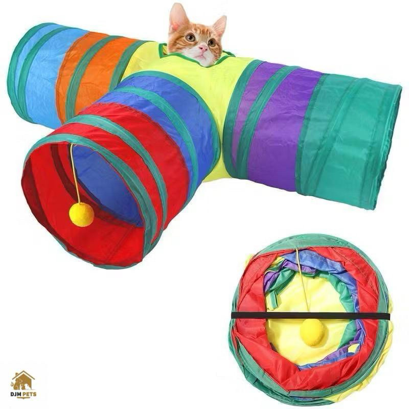Túnel Inteligente Dobrável em T para Gatos | Brinquedo Interativo com 3 Saídas e Janela