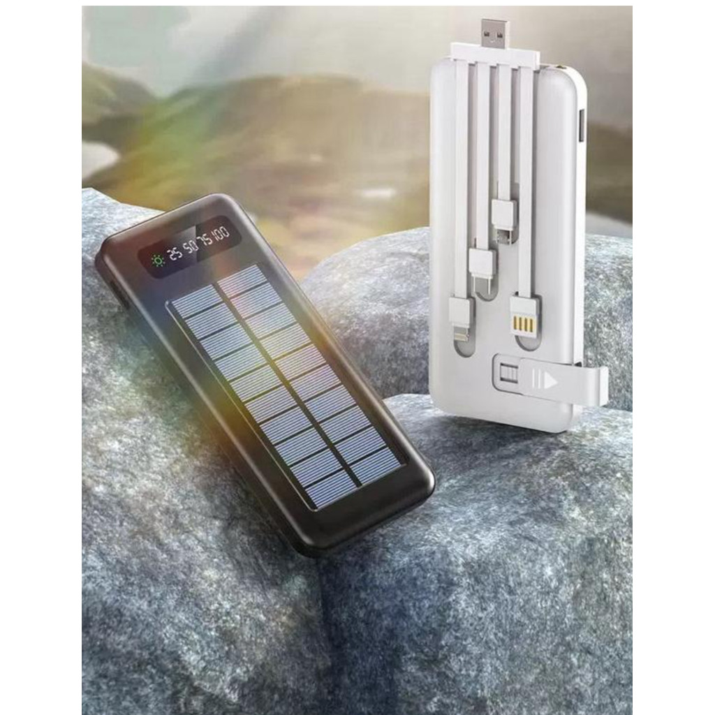 Carregador Portátil Power Bank Solar 10.000mah  5 Em1 LED lanterna  Saida 4 Cabos