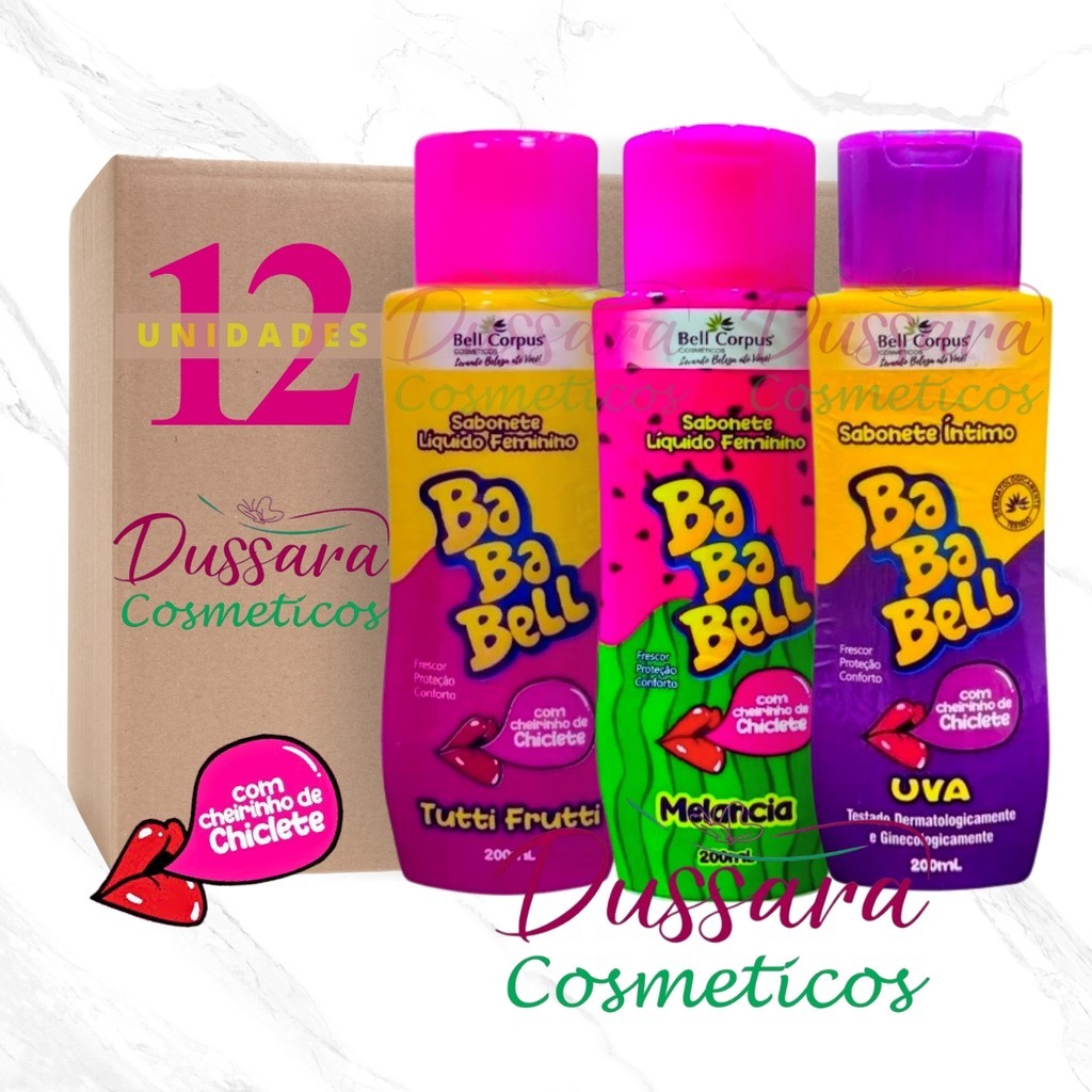 Kit 12 Sabonetes Líquido Íntimo Bababell Tutti Frutti + Uva + Melancia 200ml - Bell Corpus