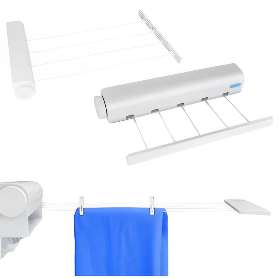 Varal De Parede Automático Rotoflex Para Apartamento Ou Casa Branco – 5 Cordas Retrátil