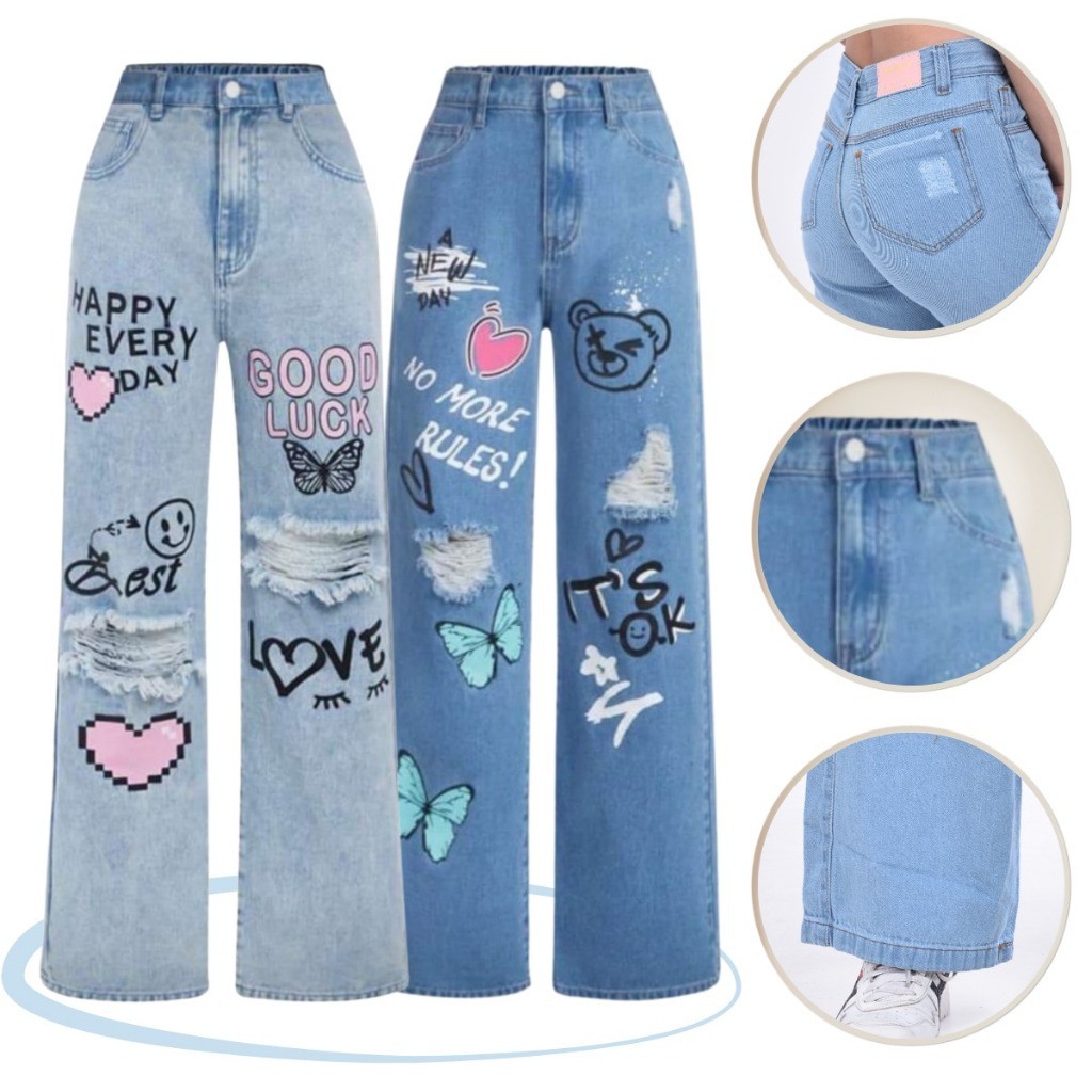 Kit 2 Calças Jeans Wide Leg  menina Infantil Juvenil Pantalona Premium