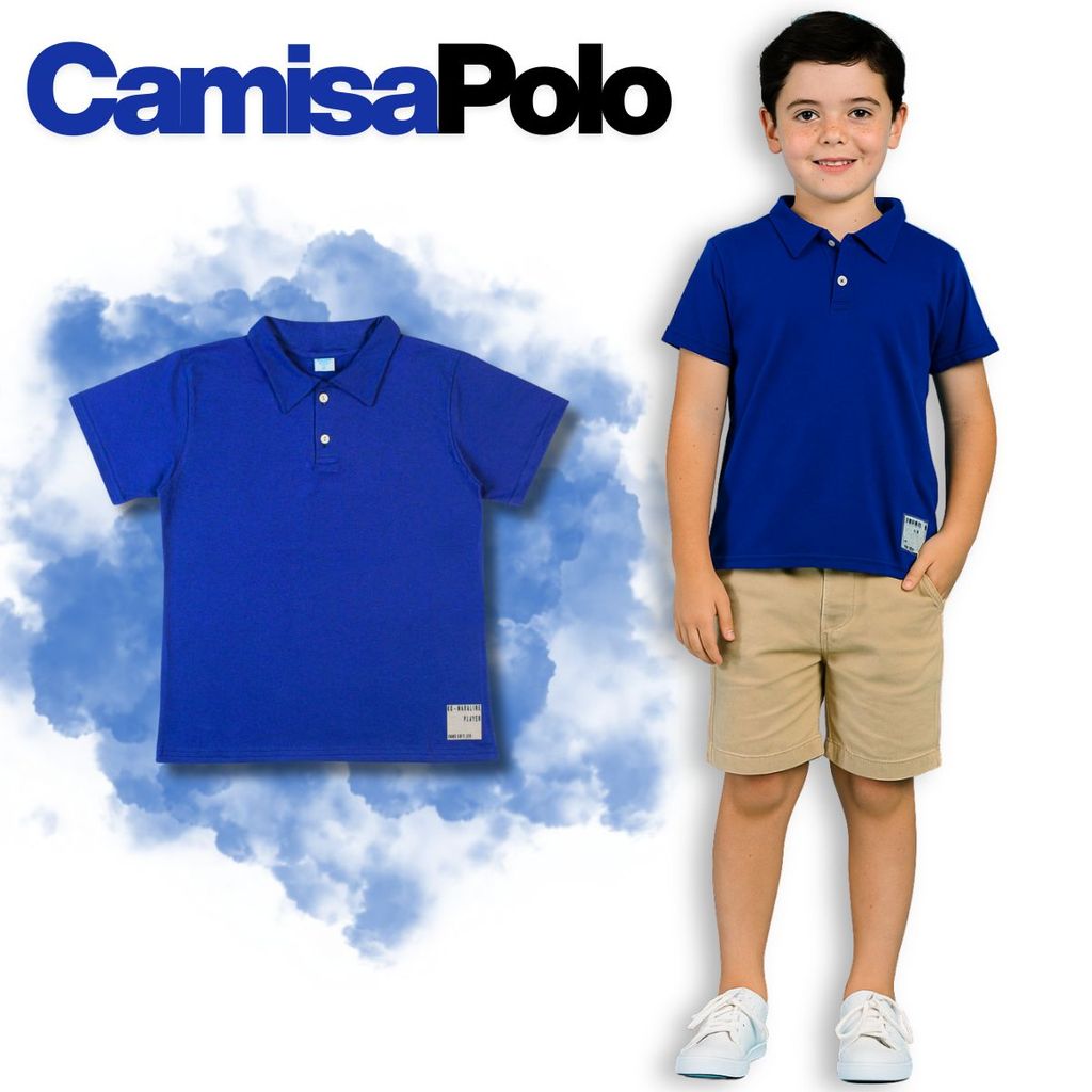 Camisa Gola Polo Infantil Masculina – 100% Algodão Premium- Preto, Cinza e Royal
