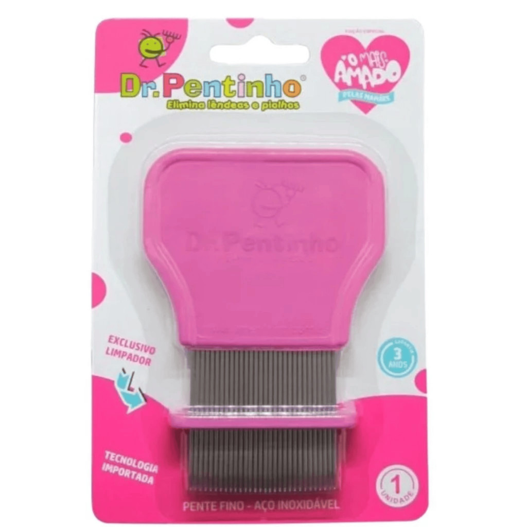 Pente Fino Aço Inox Piolhos e Lêndeas Dr. Pentinho Rosa