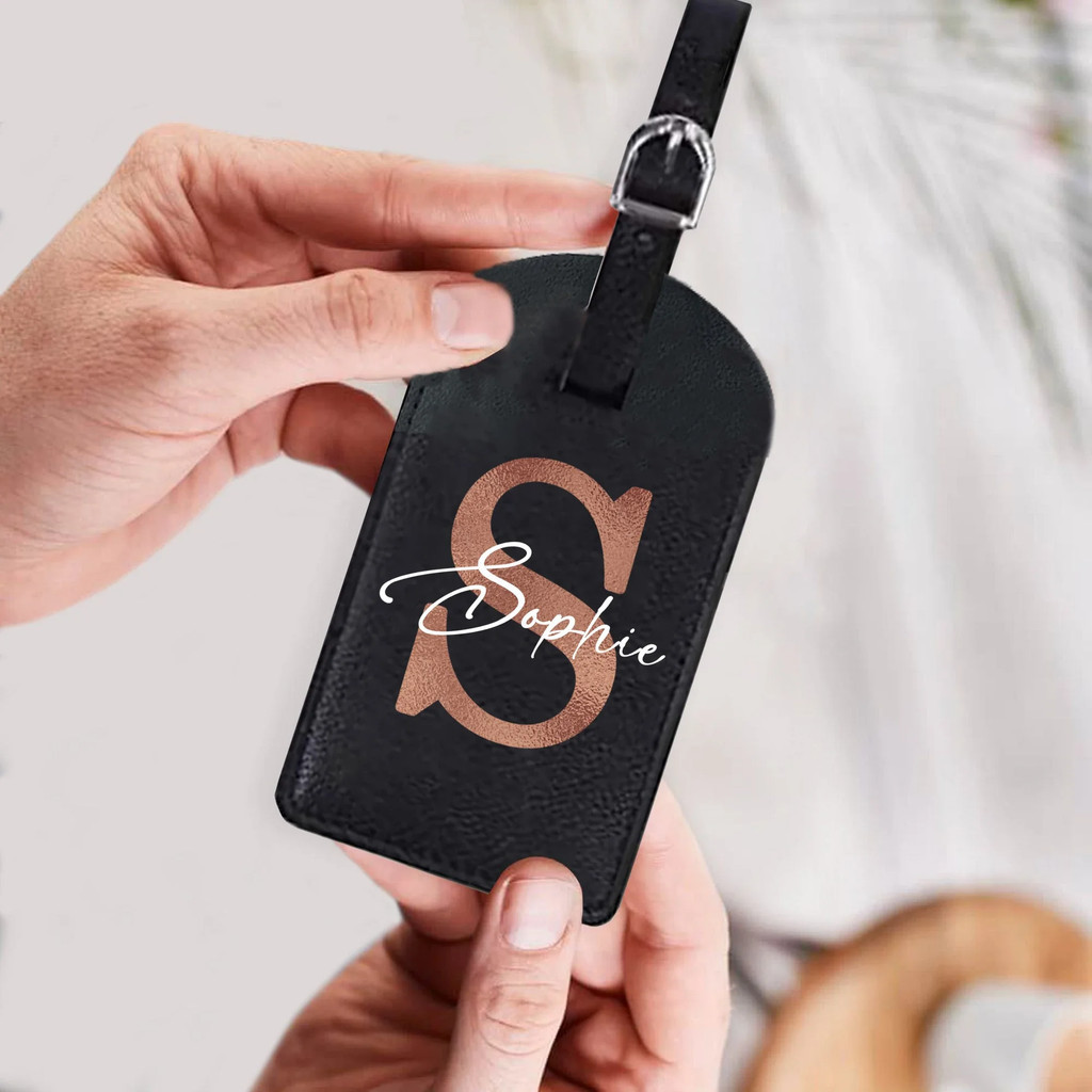 Inicial Personalizado Nome Monograma Etiqueta De Bagagem Couro Do Plutônio Para Mala Bolsa Tags Saco De Viagem Melho