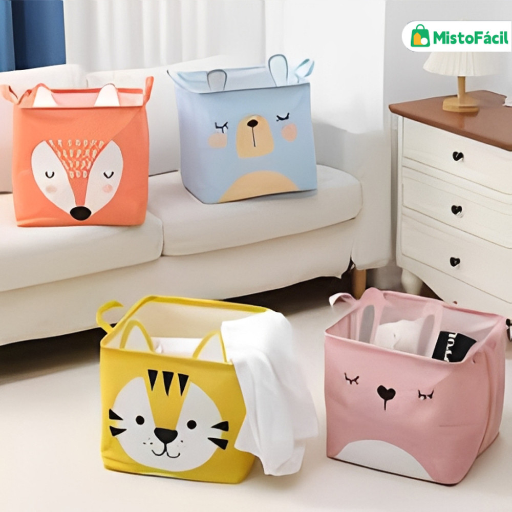 Cesta Multifuncional com Estampa Animal – Dobrável Quadrada e Punhos Firmes para Organização Doméstica