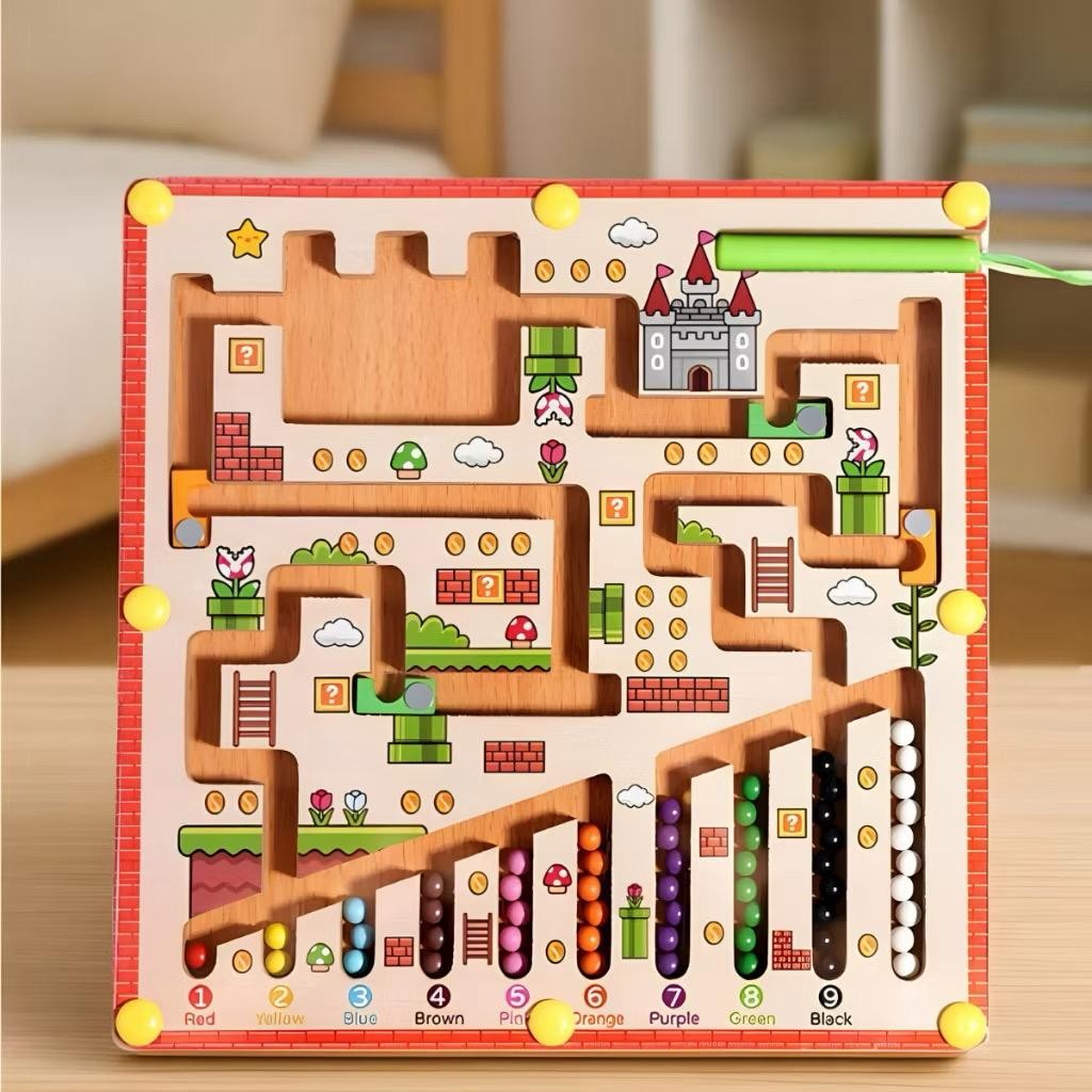 Labirinto Magnético Montessori – Brinquedo Educativo de Cores e Números Acompanha Caneta Magnetico