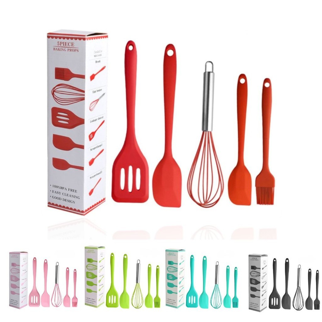 5 Peças Utensílios de Cozinha Colher, Espátula, Fúr, Pincel, Moldes - Silicone Sem BPA