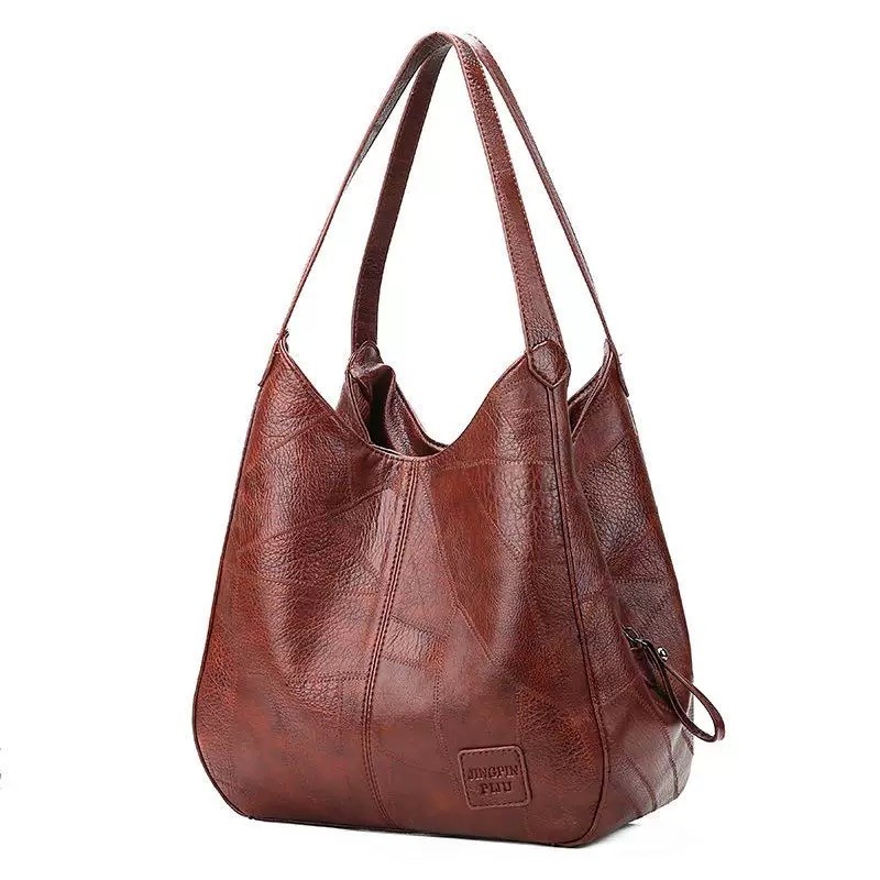 Bolsa De Mão De Grande Capacidade Com Múltiplos Compartimentos, Bolsa Feminina De Ombro Média Retro Em PU