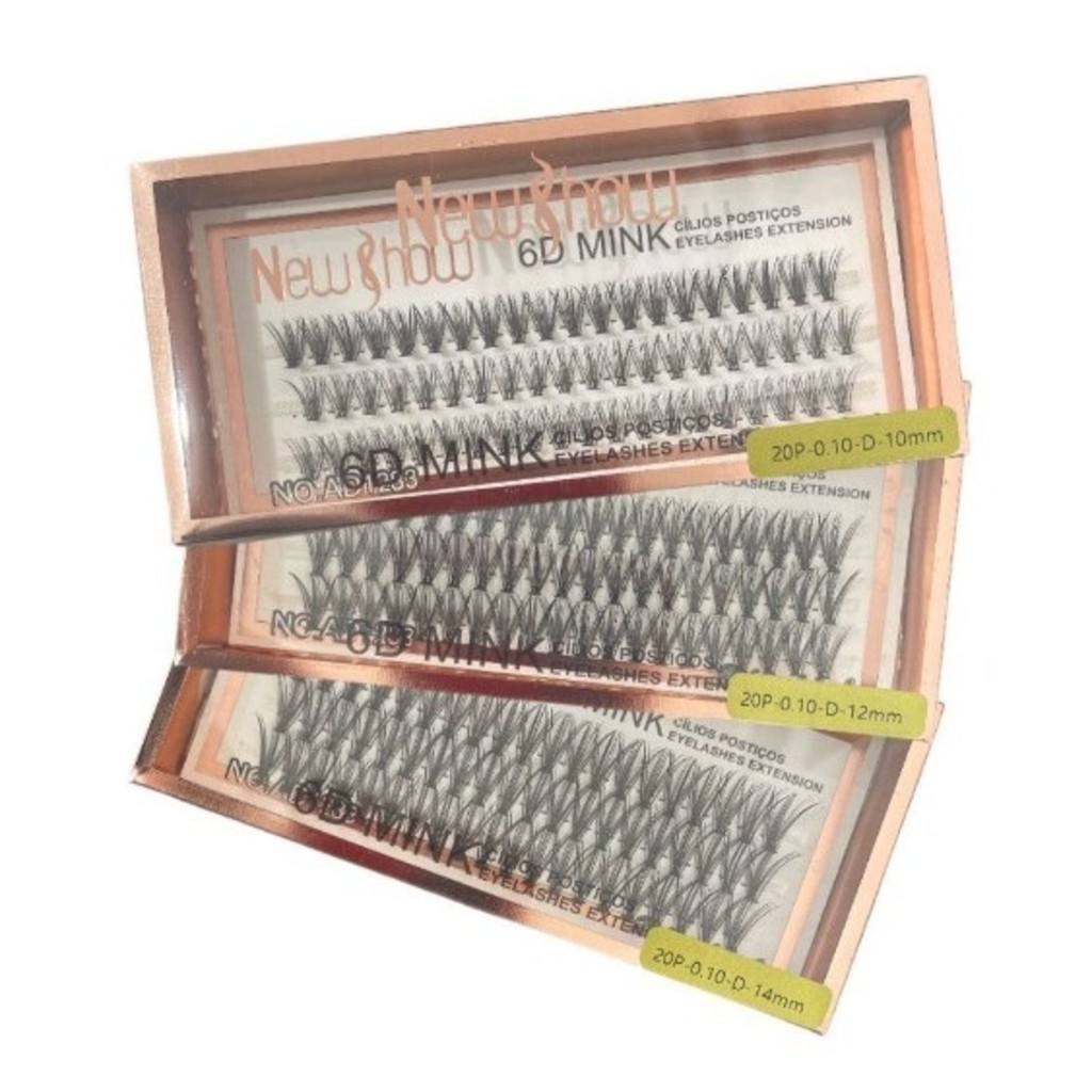 NEWSHOW KIT 3 Caixas Cílios Postiços 6D MINK 10P/20P-Tufos sem Nó
