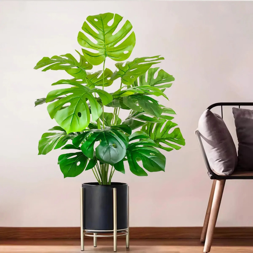 18/24 Folhas Costela De Adão Artificial Buquê 75 Cm Verde Natural Planta Artificial