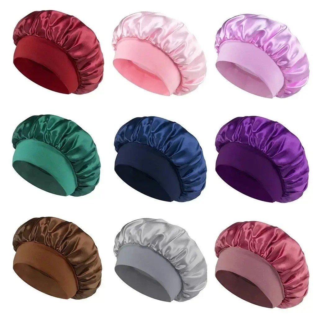 Touca/Gorro de Dormir de Cetim com Aba Faixa Larga Gigante Cabelo Anti Frizz Toca Head