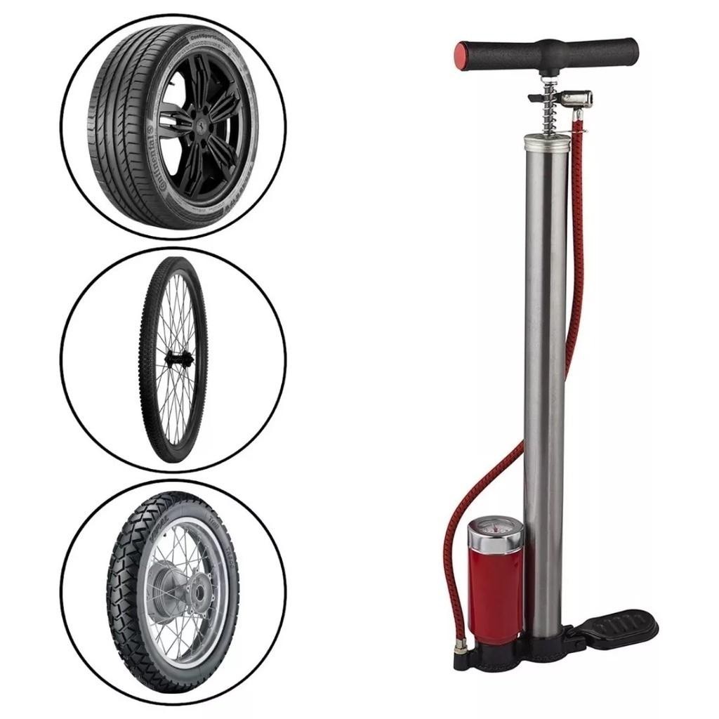 Inflador rápido com bomba de ar manual e manômetro de 150 Psi para bicicleta, futebol, uso doméstico, etc.