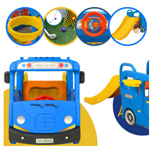 Playground Infantil Ônibus 3x1 basquete mini golfe Brinquedo Parquinho Escorregador