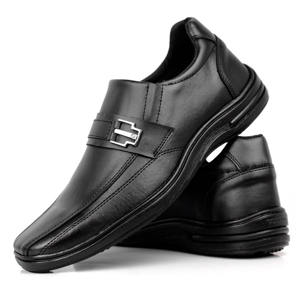 Sapato Social Detalhe Metal Anatômico Moderno Palmilha Confort  Preto Antiderrapante até tam 46