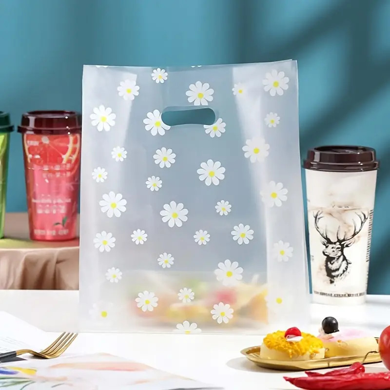 5/10 Sacos de Presente Reutilizáveis com Margaridas Sacolas Pequenas Transparentes Design Floral Perfeito para Festa
