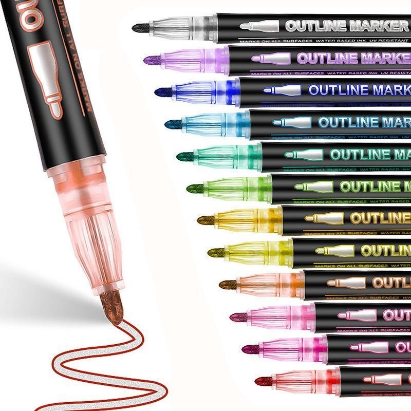 Novo Kit 24 Caneta Outline Marker Metálica Linha Dupla Arte Caneta Contorno
