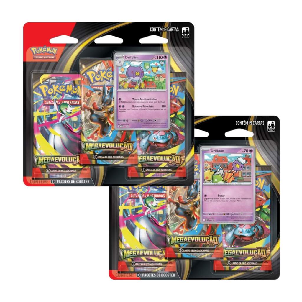 Pokemon Blister Triplo Megaevolução Drifblim e Drifloon Copag Cartas TCG Colecionáveis Geek